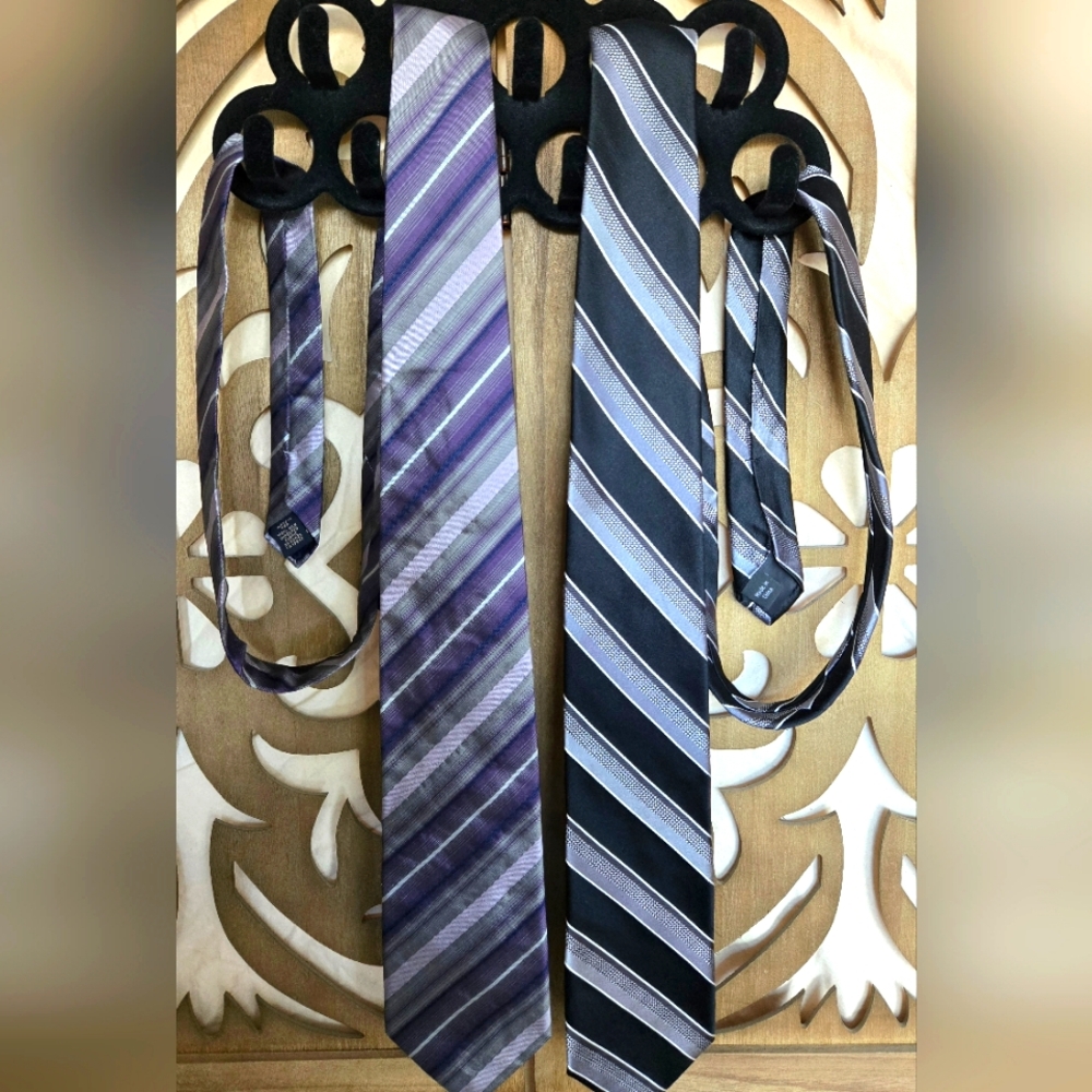 Tie Set Of 2 Black, Gray, and Purple